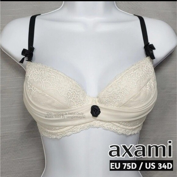 Axami Precious 34D / 75D Bra Sexy Lacy Padded Push Up Underwire Cream Black 4281 - Picture 1 of 13